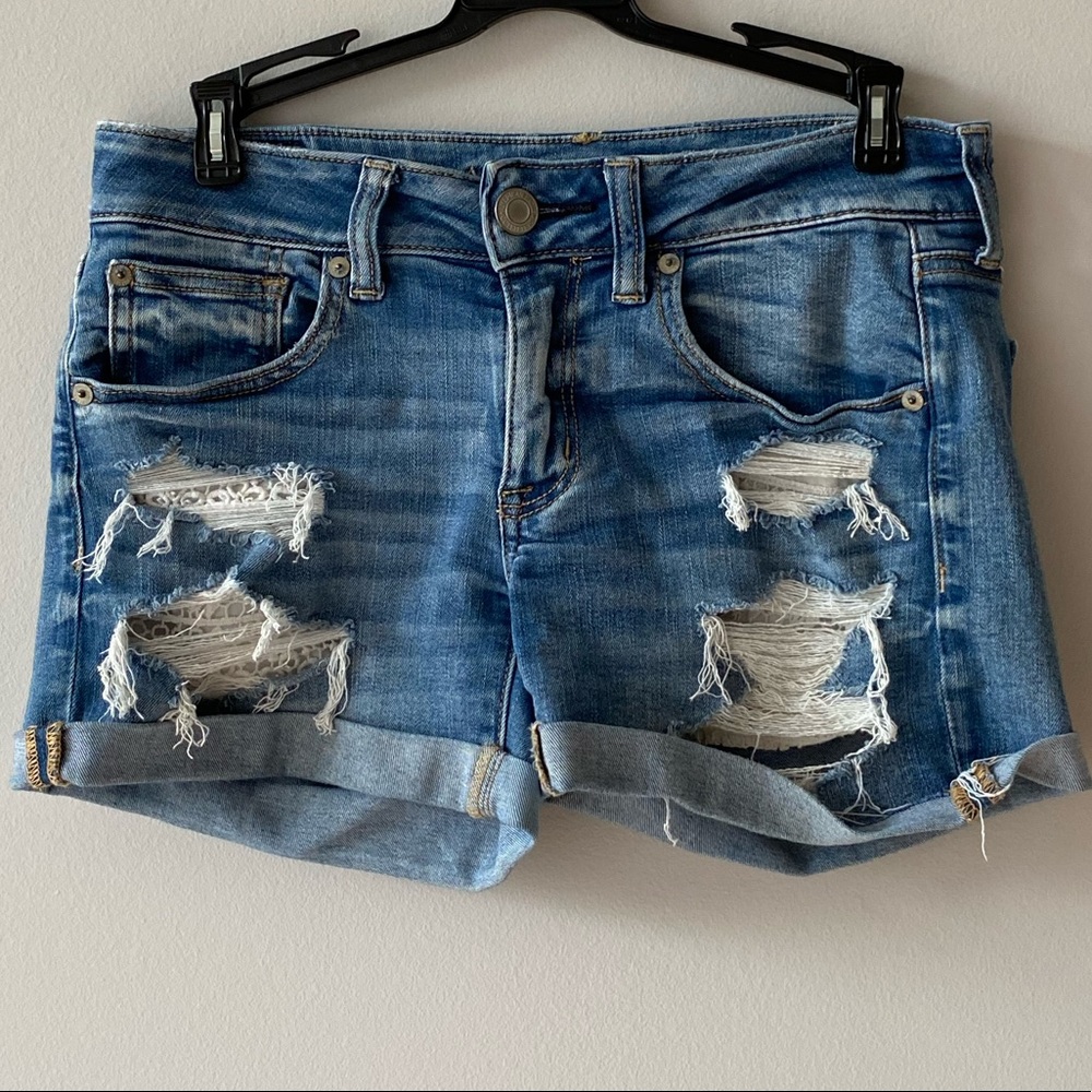 American Eagle Denim Shorts with Lace Pockets